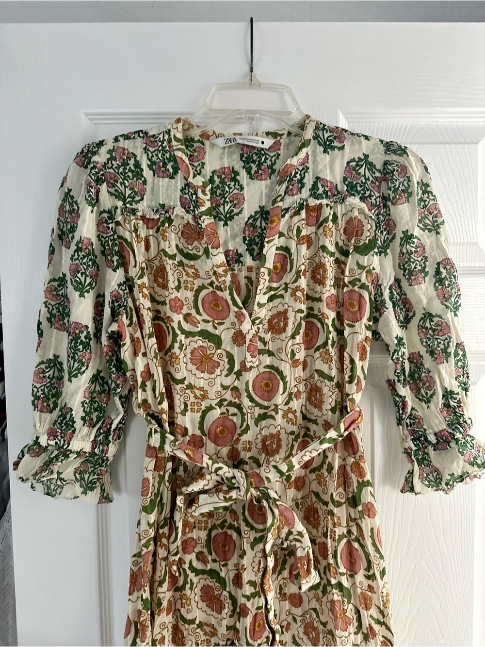 Zara Cream Midi Dress with Brown & Green Floral Print - Picture 6 of 7